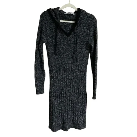 Athleta Black Marl Borealis 100% Merino Wool Women's Small Sweater Dress EUC - Picture 2 of 9